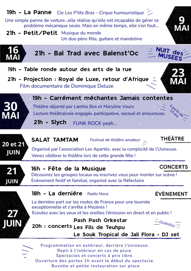 programme salle spectacle mazeres sur salat comminges haute garonne l'usineuse